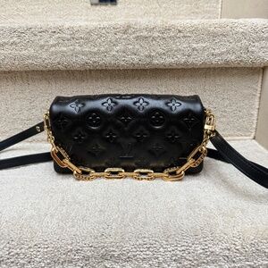 SOLD ❌Louis Vuitton Coussin Pochette in Black Monogram with Gold Chunky chain